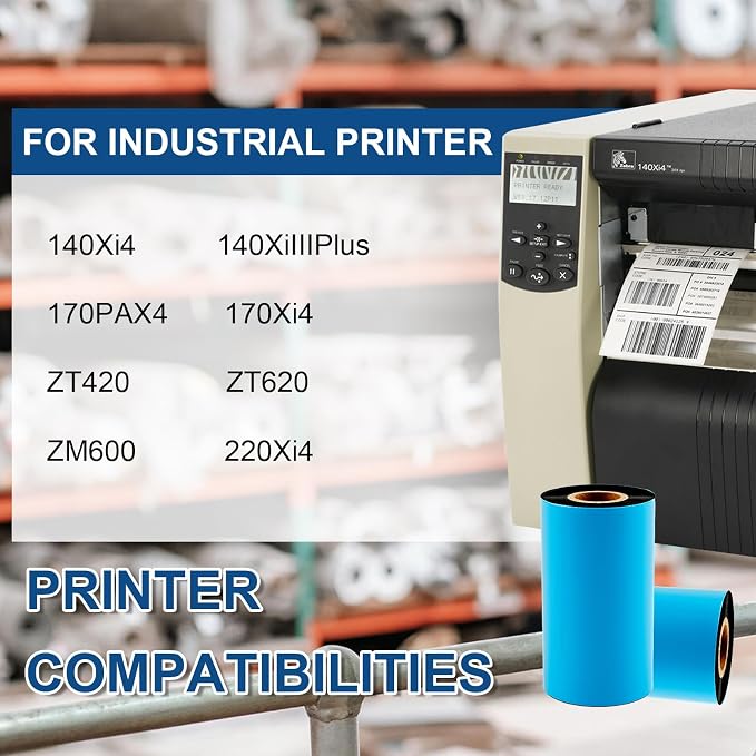 1 Rolls 5.12" x 1476' Premium Enhanced Wax Thermal Transfer Ribbon, 130mm x 450m Black Industrial Barcode Label Printer Ribbon - Compatible with Zebra, TSC, GoDex, Citizen, 1" Core