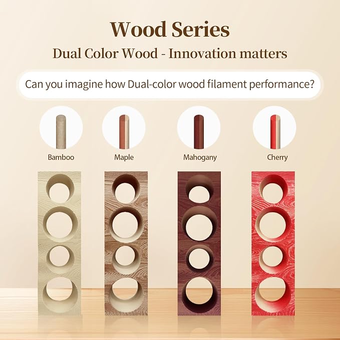 YOUSU 3D Printer Filament Bundle, Wood PLA Filament 1.75mm, Multicolor 3D Printer Filament, Add More Than 30% Real WoodFiber, Maple, Cherry, Mahogany, Bamboo,Fits for Most FDM 3D Printers,250g*4 Pack.