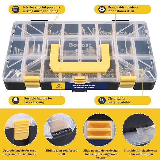 Bonost 2300 Pieces Hardware Assortment Kit - Metric & SAE Machine Screw Assortment Kit with Assorted Nuts, Bolts, and Washers (3 Trays)