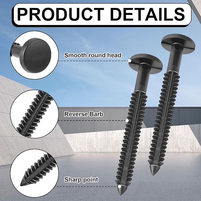 Blulu 36 Pcs 3 Inch Vinyl Shutter Fastener Window Panel Peg Lok Pin Pegs Screws Shutter Spikes Anchor (Tuxedo Gray)