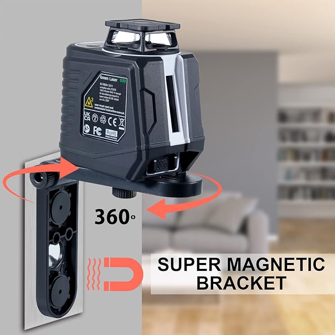Firecore Laser Level 360 Self Leveling, 82 Ft Green 360° Cross Line Laser, 3 Brightness Adjustment, Pulse Mode, Magnetic Bracket, Carrying Pouch, for Picture Hanging Shelves Cabinets Home DIY Project