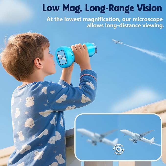 Odatay 4K 1000X Digital Microscope for Kids with Long Distance Viewing & 2.4" Screen, Portable Handheld Edu Toys for Kids Age 3-12 Exploring Bugs Plants at Home Classroom & Outdoor Travel, Blue