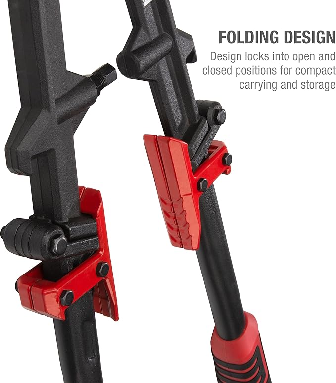 STEELMAN Folding Bolt Cutter with Ergonomic Handles, 24-inch, Cuts Bolts and Locks, Steel Construction, Non-Slip Grip