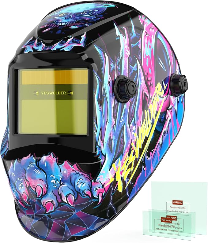 YESWELDER 125Amp Mini Stick Welder Large LED Display IGBT ARC Welding Machine & True Color Solar Powered Auto Darkening Welding Helmet