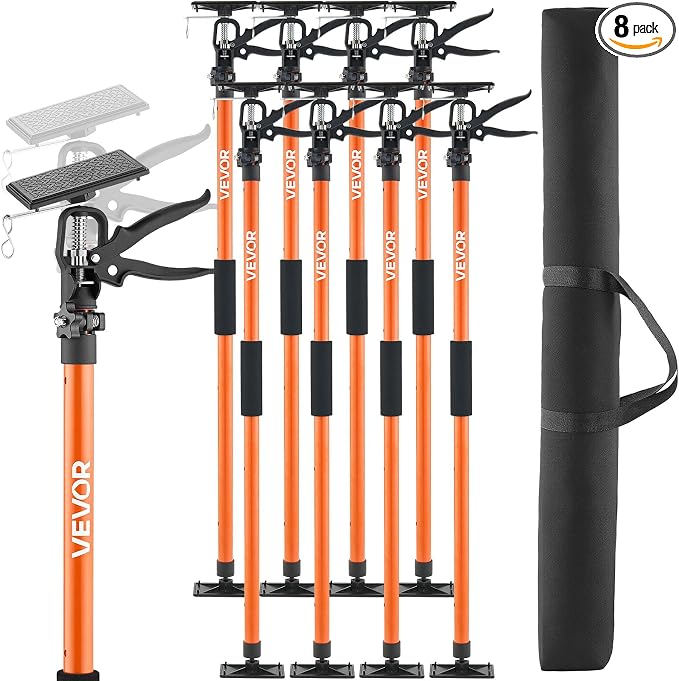 VEVOR Cabinet Jack Support Pole, 8-Pack, 45.7-114.2 Inch Steel Telescopic Quick Support Rod, Adjustable 3rd Hand System up to 154 lbs Capacity for Installing Cabinets, Lifting Drywall, Cargo Bars