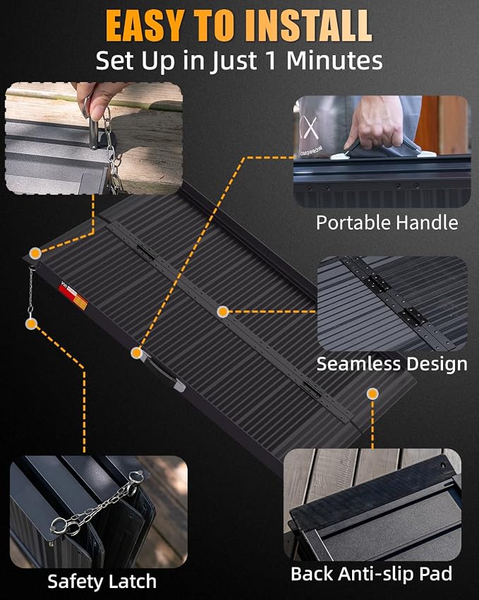 VNN Portable Wheelchair Ramp 4FT, Black Seamless Non-Slip Aluminum Ramps for Wheelchairs for Home, Handicap Wheelchair Ramps for Home Steps, Aluminum Loading Dock Plates