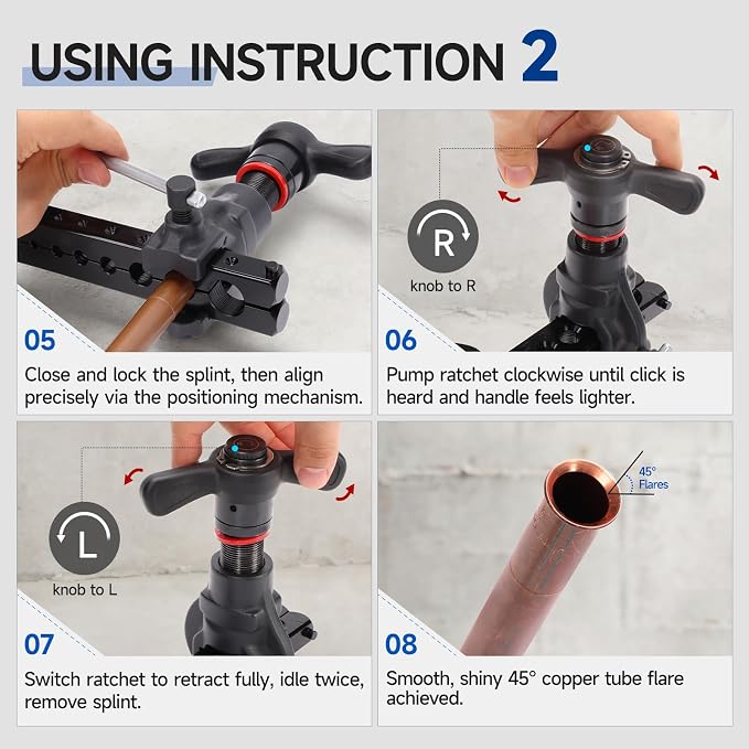 iCrimp Ratchet Eccentric Flaring Tool Kit for HVAC & Refrigeration, 45° Copper Tube Flaring Tool for 3/16"–3/4" & 5mm–19mm Pipes with Cutter and Deburring Tool