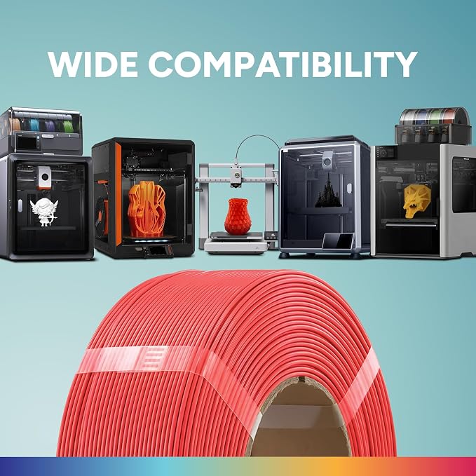 OVERTURE 2KG Bundle High Speed PLA Filament Refill 1.75mm 3D Printer Filament, 2 Pack 1kg (2.2lb) Refilament for Bambu Lab Reusable Spool, Fit Most FDM 3D Printers (Red*2)