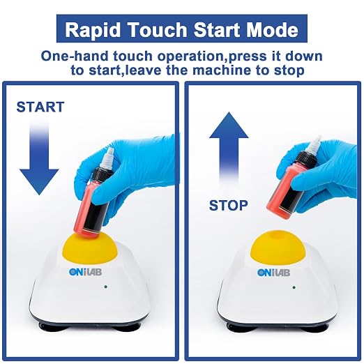 ONiLAB Mini Vortex Mixer with Touch Function, Lab Mixing, Nail Polish, Eyelash Adhesives and Acrylic Paints Mixing, Lab Vortexer with Sturdy Aluminum Cast Base，120pcs 7/32in Mixing Balls,Yellow