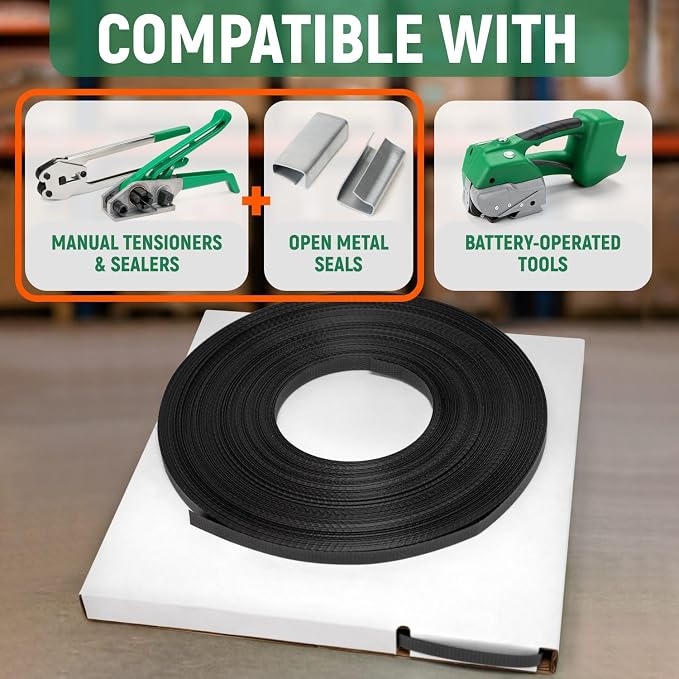 1/2" x 200' Polypropylene (PP) Strapping in Portable Self-Dispensed Box | 0.031" Thick Banding Strap, 600 lbs Break Strength, Flexible Strap For Bundling and Packaging