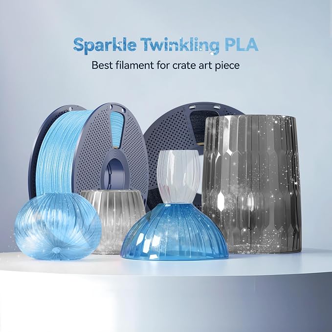 SUNLU Shiny Sparkle PLA Filament 1.75mm, Galaxy Glitter 3D Printing Filament, Dimensional Accuracy +/- 0.02mm, 1kg Spool, Works with Most FDM Printers, Twinkling Black