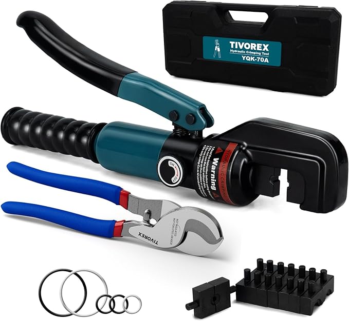 Hydraulic Crimping Tool and Cable Cutter, 12 AWG to 00 (2/0), Electrical Terminal Cable Wire Tool Kit with 9 Die Sets