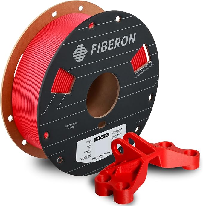 Polymaker Fiberon Red PET-GF15 3D Printer Filament 1.75mm 1KG, 15% Glass Fiber Reinforced, High Strength & Heat Resistance, Ideal for Automotive, Industrial & Functional Parts, AMS Compatible
