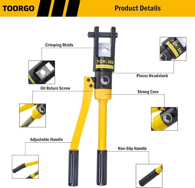 Cable Lug Crimping Tool, 6 AWG to 600 MCM Hydraulic Plier, 16 Ton Hand Crimping Tool for Wires, Terminal, Lug, Crimping Tool Kit with 11 Dies