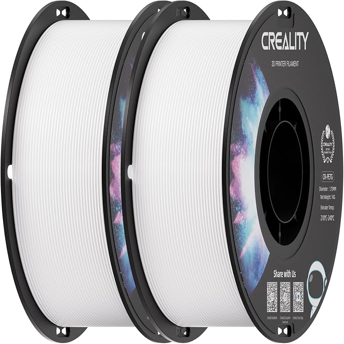 Creality PETG Filament 1.75mm, 3D Printer Filament, Excellent Toughness High Precision, Odorless Non-Toxic Moistureproof, Accuracy +/- 0.02mm, 2 Pack-1kg (White & White)