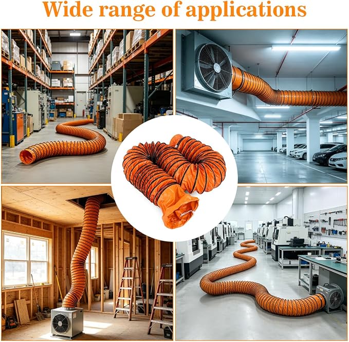 Flexible Ventilation Duct Hosing:12 inch 33FT Portable Ducting Hose for Exhaust Fan with D-ring Vent Pipe Ducting Hose PVC for Garage Basement Tunnel Utility Welding Dust Smoke Ventilation