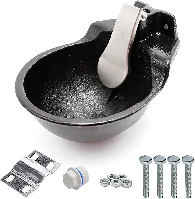 MDEOOSKY Extra Large Livestock Cast Iron Push-Paddle Automatic Horse Waterer with Accessories Livestock Water Trough 2.5L Heavy Duty Auto Drinking Metal Troughs for Horse Cattle Goat Pig Capacity