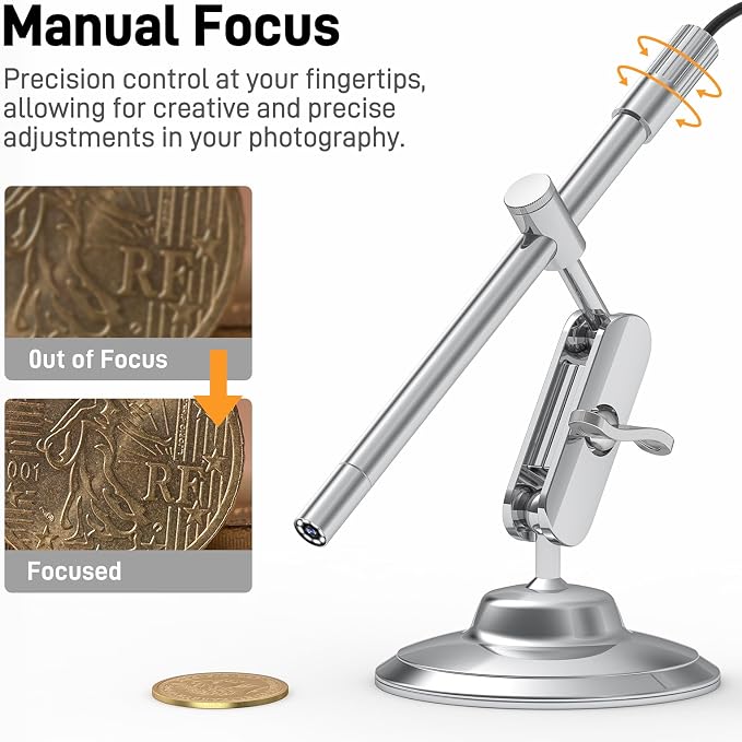 Teslong USB-C Digital Microscope, 10X to 200X Magnification Portable Camera with 8 LED Lights, Handheld Rotating Metal Stand for Coin, Electronic, Compatible with iPhone 15+ and Android Devices