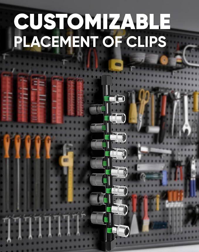 ALOANES 18PC Socket Organizer, Socket Rails Fit 1/2", 1/4" and 3/8" Drive | Portable Heavy Duty ABS Socket Holders Hold up 258 Sockets for Toolbox Drawer Bags(Green)