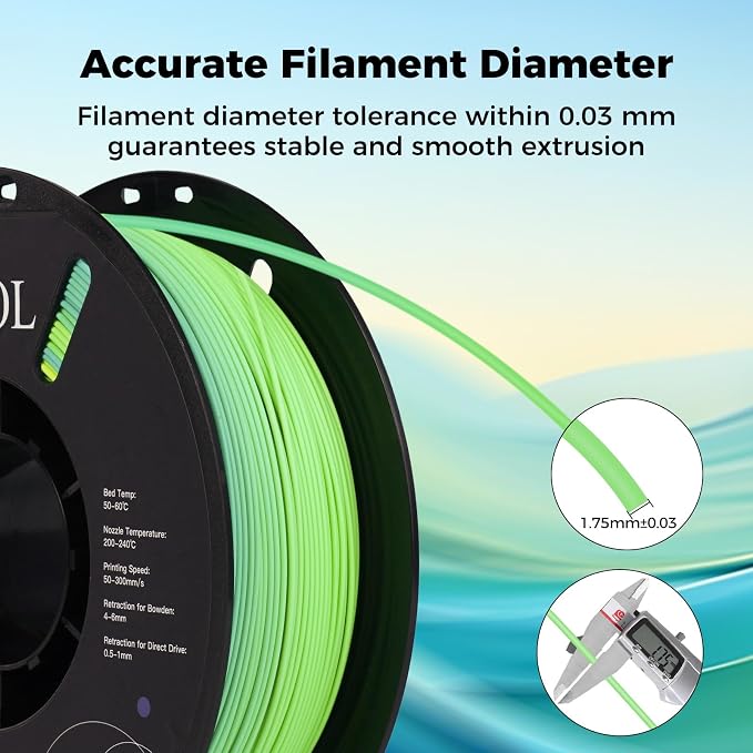 Sovol 3D Printer Matte Multicolored Fast Change Gradient Rainbow PLA 1kg (2.2 lbs) Spool 3D Printing Materials, Dimensional Accuracy +/- 0.03 mm, 1.75 mm, Matte Cabbage