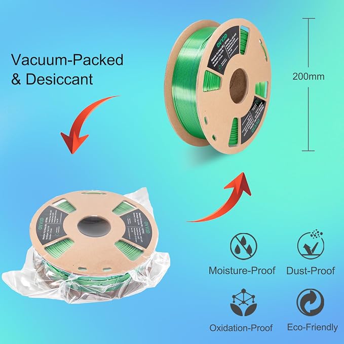 OVV3D PLA Filament 1.75mm, Silk PLA Dual Color Blue Green 3D Printer Filament, High Speed 3D Printing Filament，Silk Blue Green Filament 1.75mm+ /- 0.02mm，1 kg