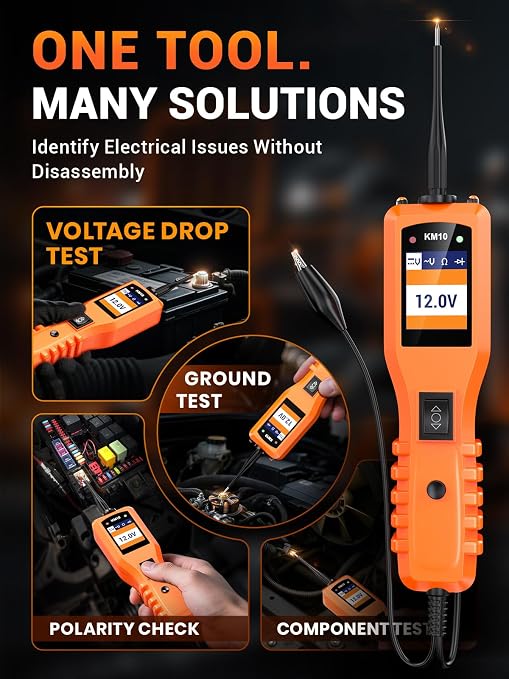 KZYEE KM10 Power Circuit Probe Tester with Live Waveform Display & Component Activation, 12V–24V Automotive Electrical Tester for Short Finding, Wire Tracing & Circuit Diagnostics, 40FT Reach