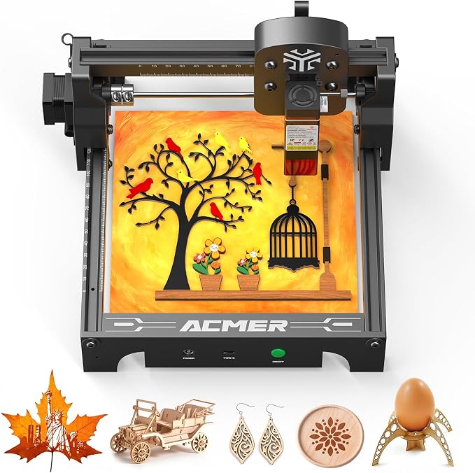 ACMER S1 Laser Engraver for Beginners, 6000mW Lazer Engraving Machine with 130x131mm Working Area, Laser Cutter for Wood, Acrylic, Leather, DIY Crafts & Small Business