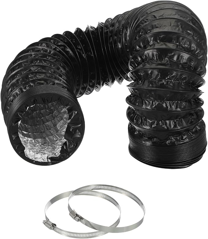 PATIKIL 5 Inch Air Duct, 8Ft Length Dryer Vent Hose Flexible Aluminum Ducting Ducting Dryer Vent 2 Clamps Included for Heating Ventilation Air Conditioning, Black