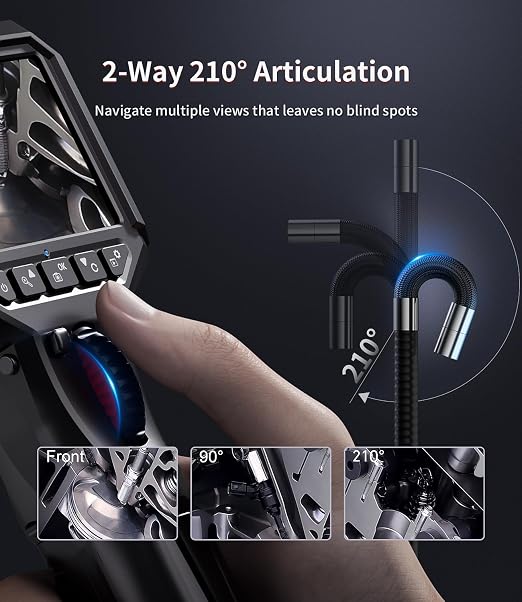 Ralcam Two-Way Articulating Borescope, 0.24in/6.2mm Inspection Endoscope Camera with Light HD 6.6FT Semi-Rigid Cable Video Snake Camera Scope for Automotive Aircraft Mechanics