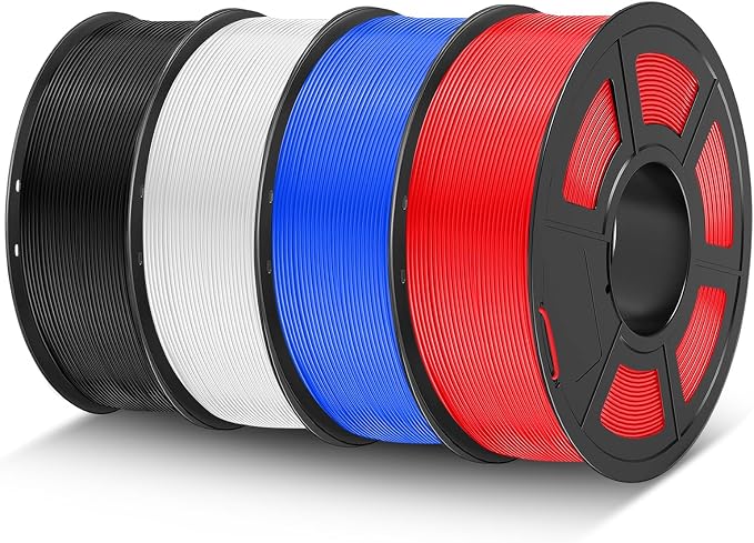 TECBEARS PLA 3D Printer Filament, 4KG PLA Filament 1.75mm, Neatly Wound 3D Printing Filament, Dimensional Accuracy +/- 0.02 mm,1 Kg Per Spool, Pack of 4, Black+White+Blue+Red