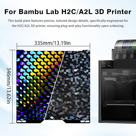 Holographic H2C/A2L Build Plate for Bambu Lab 335x325mm, Flexible Smooth PEG H2C Print Plate for Bambu Lab H2C/A2L 3D Printer Bed Platform