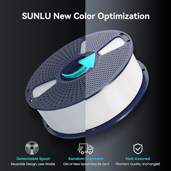 SUNLU PLA+2.0 3D Printer Filament 2KG, Upgrade PLA+ Filament 1.75mm, Tougher and Stronger, Dimensional Accuracy +/-0.02mm, 1KG per Spool, 2 Pack, 2KG Total, White+White