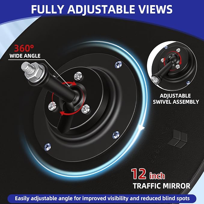 Shatterproof Acrylic Convex Mirror 12 Inch with LifetimeWarranty, Wide Angle Anti Theft Blind Spot Mirror with Wall Mount Kit for Garage Driveway and Store Safety, Outdoor Indoor