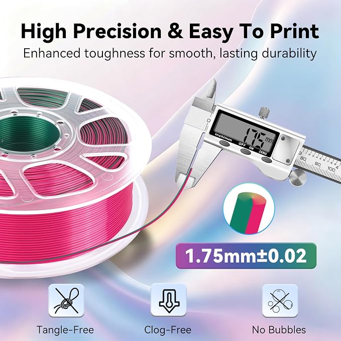 Kingroon PLA Filament, Multicolor Silk PLA Filament, Tri Color 3D Printer Filament, 1.75 mm, Dimensional Accuracy +/- 0.03 mm, 1kg Spool(2.2lbs), Green Gold Red