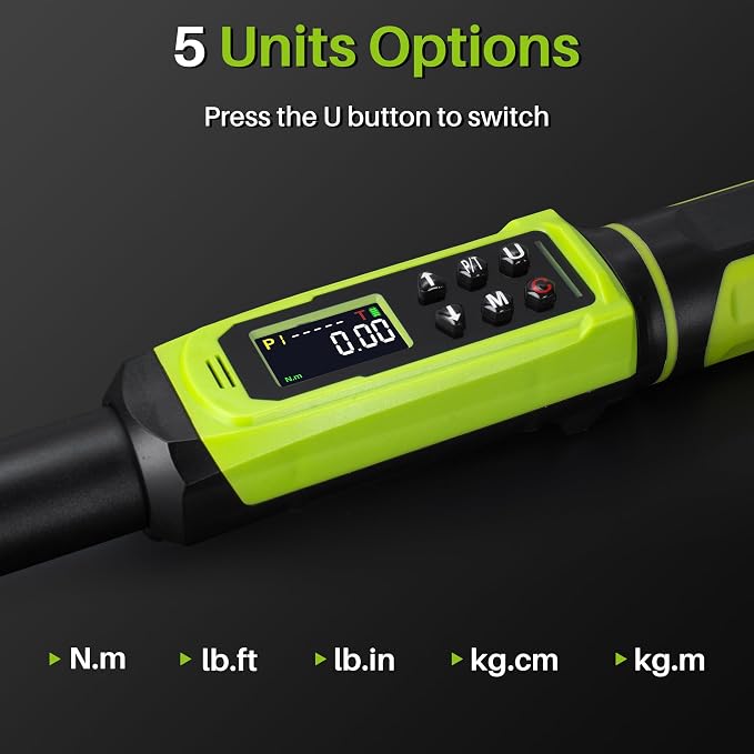 Digital Torque Wrench 1/2"Drive-3.8-250.8Ft.Lb for Car Truck Wheels | Electric Torque Wrench(5.1-340N.m), Vibration Buzzer LED Indicator,±2% Acc. 5 Units for Auto Repair, DIYers RV Owners Farmers