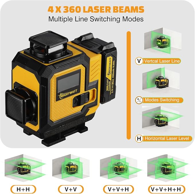 laser level 360° self leveling 4D 16 Lines Green Laser Level with Magnetic Bracke Remote Control Complete Kit with Tripod Rechargeable Battery for Construction Renovation Picture Hanging