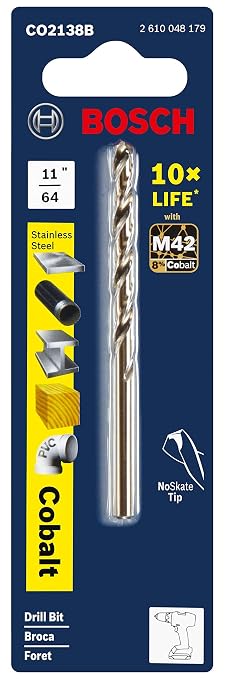 BOSCH CO2138B 11/64 in. x 3-1/4 in. Cobalt M42 Drill Bit (Pack of 2)
