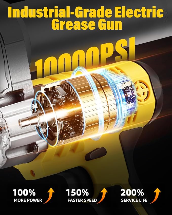 Cordless Electric Grease Gun Compatible with DeWalt 20V/18V Battery,12000PSI Heavy Duty Grease Gun with LED,12" Flexible Hose &6 Grease Couplers for Auto Truck ATV Farm Lubrication,Tool Only