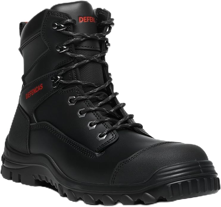 Men’s 6” & 8” Composite Toe Work Boots, Electrical Hazard Safety Boots for Men, Full-Grain Leather Construction Boots, Slip Resistant Rubber Outsole, Removable Memory Foam PU Insole