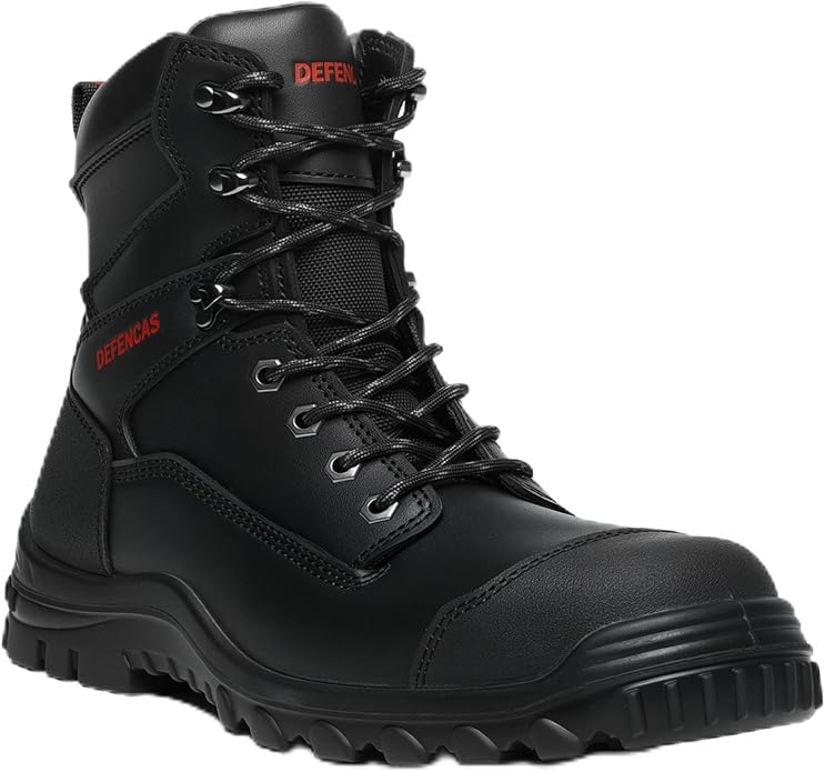 Men’s 6” & 8” Composite Toe Work Boots, Electrical Hazard Safety Boots for Men, Full-Grain Leather Construction Boots, Slip Resistant Rubber Outsole, Removable Memory Foam PU Insole