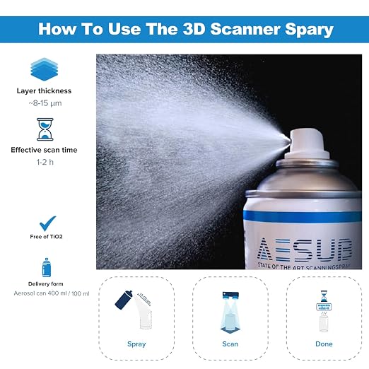 3D Scanning Spray for 3D Scanners - No Cleaning Needed, Ideal for Transparent & Reflective Highly Textured Surfaces Objects, Enhances Scan Accuracy Efficiency, 400ml, Blue