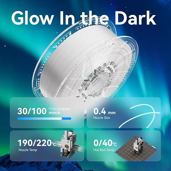 Conjure Glow in the Dark PLA 3D Printer Filament,Change White to Rainbow Multicolor PLA Filament 1.75mm 1KG/2.2LB Filament Works for Most 3D Printer