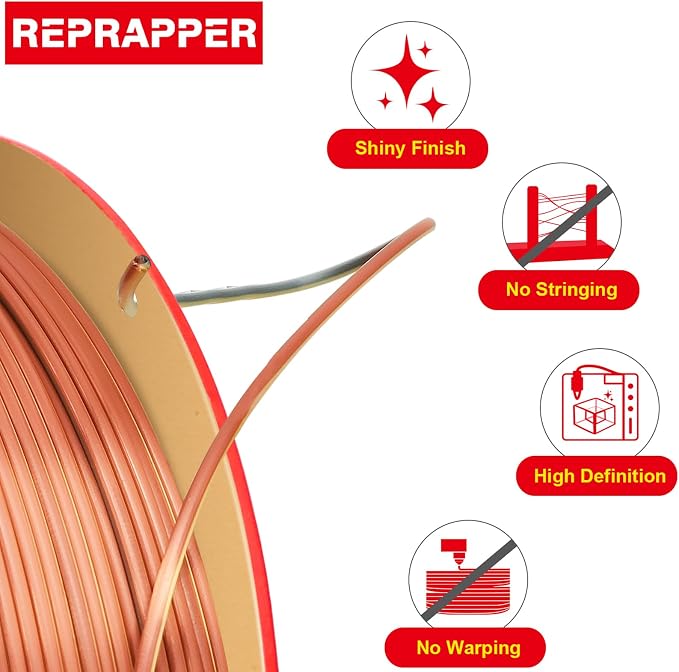 Reprapper Triple Color Filament Coextrusion PLA Filament 1.75mm for 3D Printer, Multicolor Like Dual Color Silk Rainbow pla, 2.2lbs (1kg), Silk PLA Gold/Copper/Black