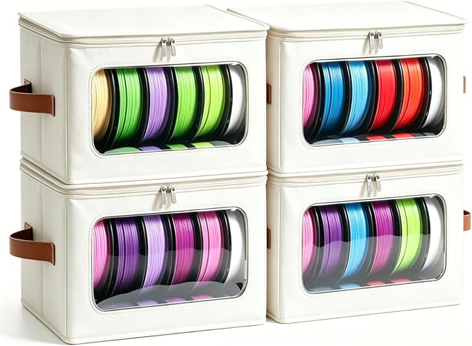 Filament Storage Box Waterproof Dry Box with Desiccants (White, 4 Pack) | Transparent View, Zipper Design, For Home & Office, Workshop Use