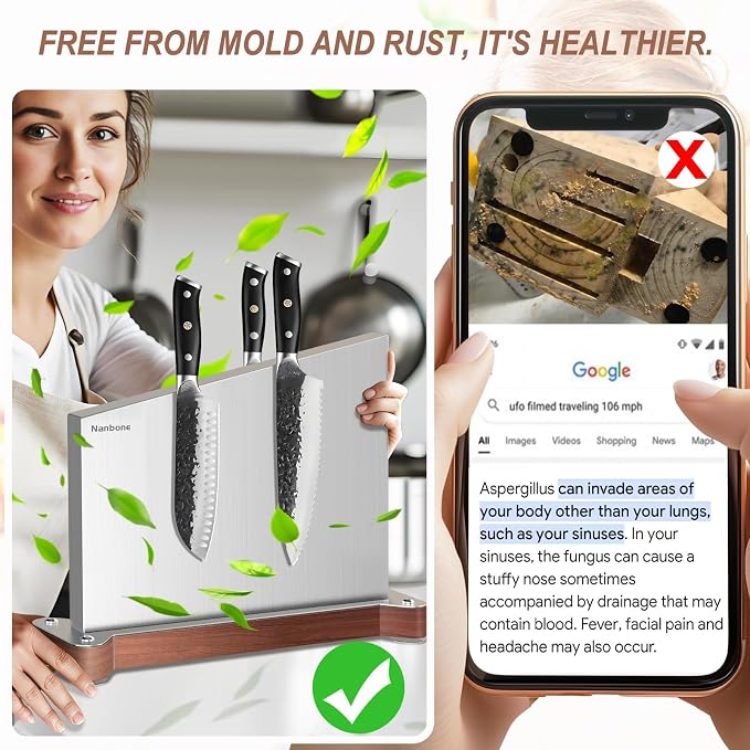 Magnetic Knife Block Without Knives Large Double Side Magnetic Knife Holder Stand with Strong Magnet, Stainless Steel Knife Storage Organizer for Kitchen Counter Knife Rack Three Magnet Strip