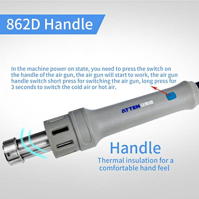 Hot Air Rework Station, ATTEN ST-862D 1000W Digital Display Automatic Sleep Hot Air Gun Soldering Station, Adjustable Temperature Desoldering Gun BGA Rework Station