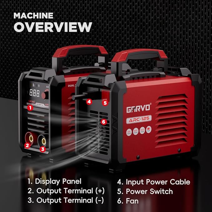 GARVO 110V MMA Welder Machine,125Amp ARC Welder Mini Stick welder Digital Display LCD,Hot Start,Arc Force and Anti-Stick ARC-125 (ARC-125)