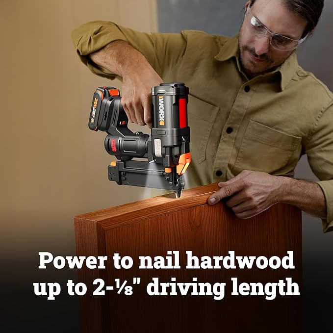 WORX Brad Nailer Cordless, 20V 18 ga Brushless Nail Gun Cordless, High Driving Power, Up to 2-⅛" into Hardwood, Narrow Nose, 3 LEDs, Tool Only, PowerShare WX838L.9