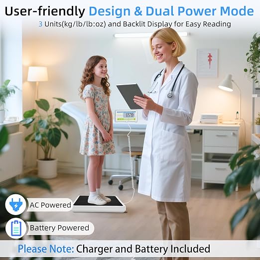 Medical Scale for Body Weight, 660lb Medical Grade Floor Scale | 13x12.6" Extra Wide Platform for Hospital & Physician, Home, Office, Gym, Include AC Adapter & Battery, kg/oz/lb Settings
