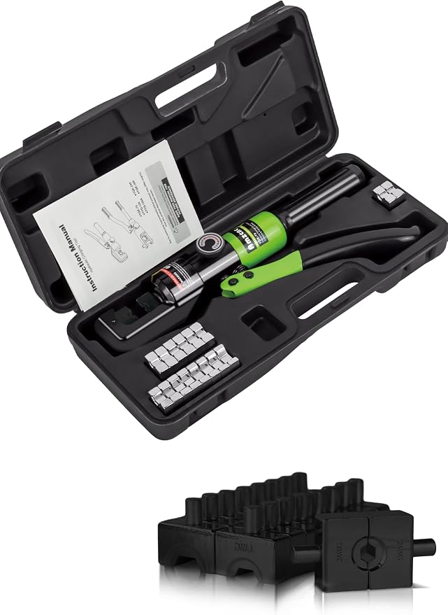 AMZCNC 10 Tons Hydraulic Wire Battery Cable Lug Terminal Crimper Crimping Tool With 9 Pairs of Dies,1/8” Wire Rope Crimping Tool